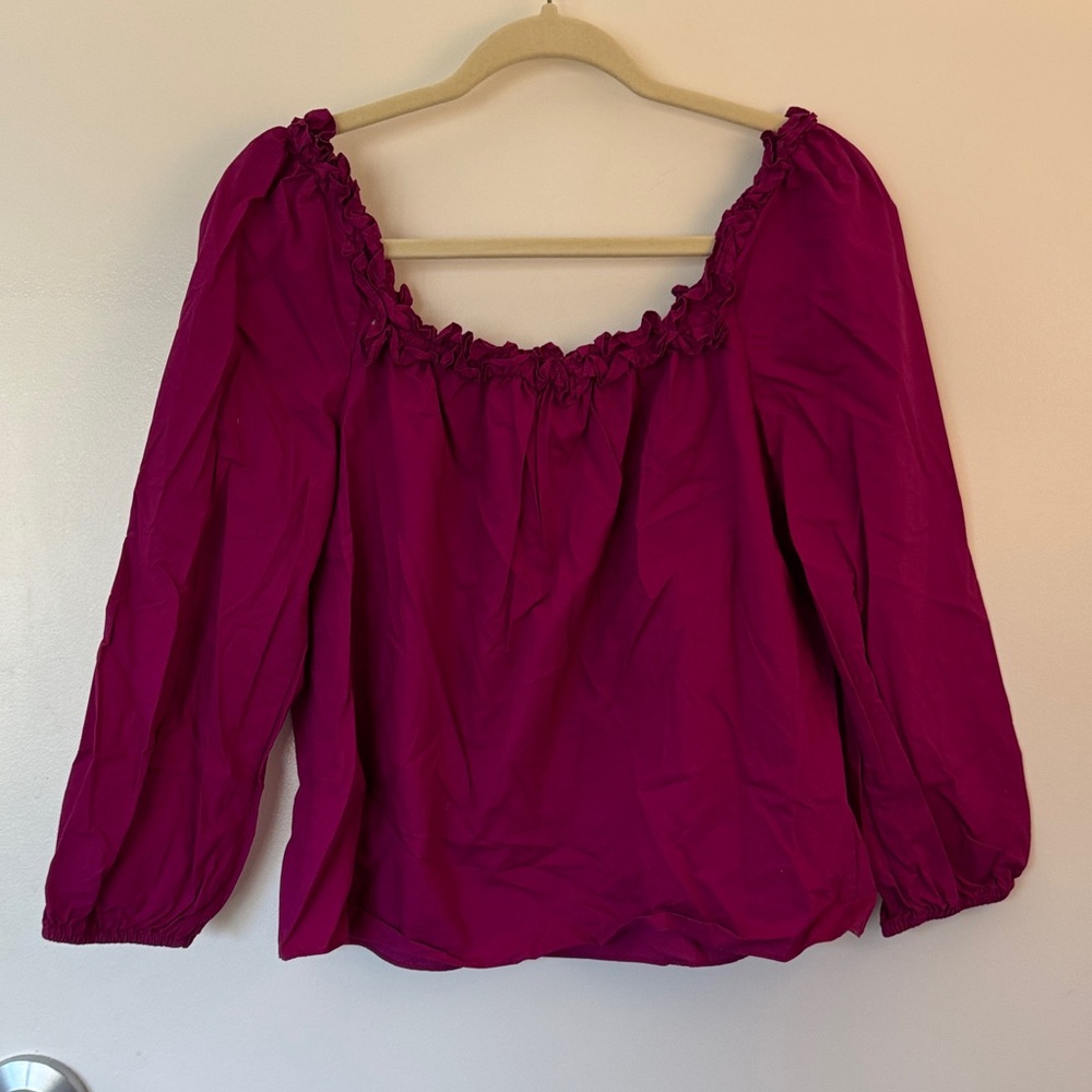 J. Crew Magenta Ruffle Blouse - Picture 3 of 5
